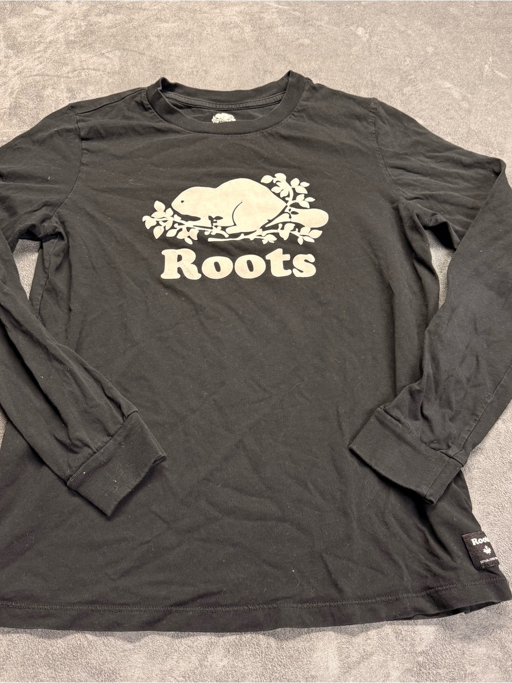 Roots Black Long Sleeve Tee with White Beaver Logo